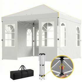 9.6 x 9.6 ft Pop Up Canopy Tent with Sidewalls, One Push Setup, UPF50+ Portable Instant Canopy Shelter, White